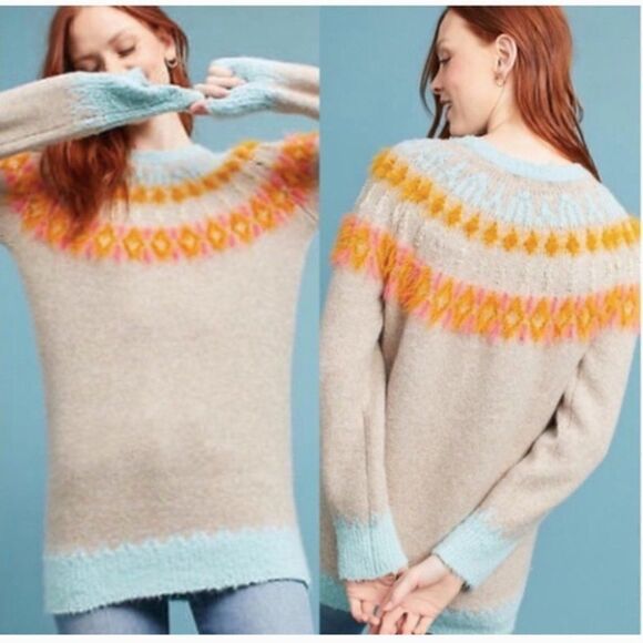Sleeping on Snow Sweater Fair Isle Tunic Sweater XS Wool Blend Anthropologie - Picture 1 of 4